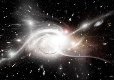 Uzak bir galaksideki yıldızlar, toz ve gaz bulutsusu