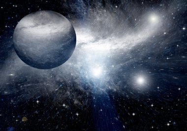 Uzak bir galaksideki yıldızlar, toz ve gaz bulutsusu