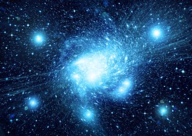 Uzak bir galaksideki yıldızlar, toz ve gaz bulutsusu