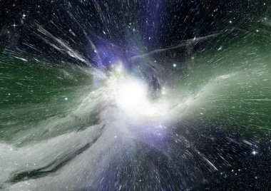 Uzak bir galaksideki yıldızlar, toz ve gaz bulutsusu