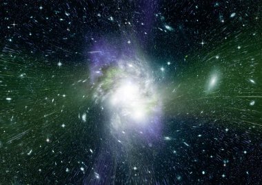 Uzak bir galaksideki yıldızlar, toz ve gaz bulutsusu