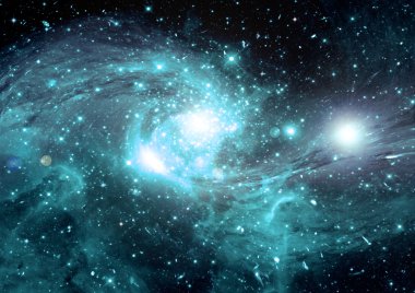 Uzak bir galaksideki yıldızlar, toz ve gaz bulutsusu