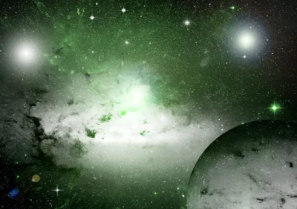 Gwiazdy, pył i mgławica gazowa w odległej galaktyce — Zdjęcie stockowe