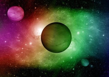 Uzak bir galaksideki yıldızlar, toz ve gaz bulutsusu