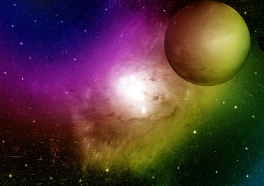 Uzak bir galaksideki yıldızlar, toz ve gaz bulutsusu