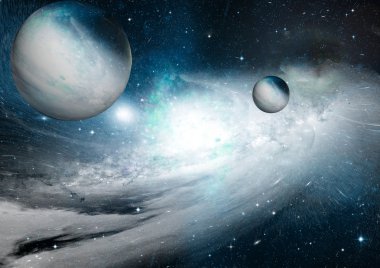 Uzak bir galaksideki yıldızlar, toz ve gaz bulutsusu