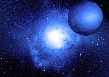 Uzak bir galaksideki yıldızlar, toz ve gaz bulutsusu