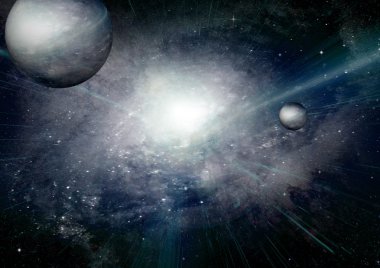 Uzak bir galaksideki yıldızlar, toz ve gaz bulutsusu