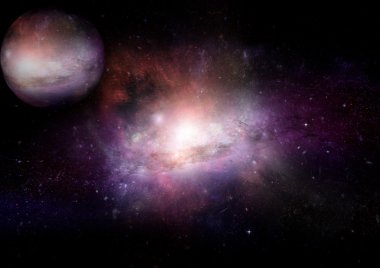 Uzak bir galaksideki yıldızlar, toz ve gaz bulutsusu