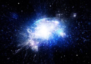 Uzak bir galaksideki yıldızlar, toz ve gaz bulutsusu