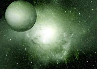 Uzak bir galaksideki yıldızlar, toz ve gaz bulutsusu