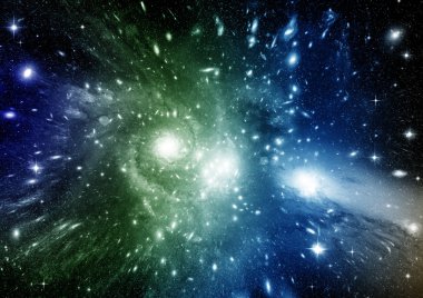 Uzak bir galaksideki yıldızlar, toz ve gaz bulutsusu