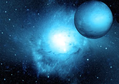 Uzak bir galaksideki yıldızlar, toz ve gaz bulutsusu