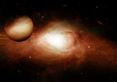 Uzak bir galaksideki yıldızlar, toz ve gaz bulutsusu