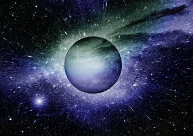 Uzak bir galaksideki yıldızlar, toz ve gaz bulutsusu