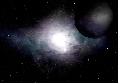 Uzak bir galaksideki yıldızlar, toz ve gaz bulutsusu