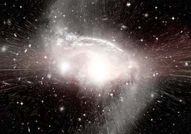 Uzak bir galaksideki yıldızlar, toz ve gaz bulutsusu