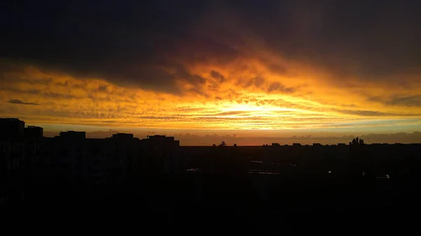 Coucher Soleil Été Magique Dans Ville Campagne Ukrainienne — Photo