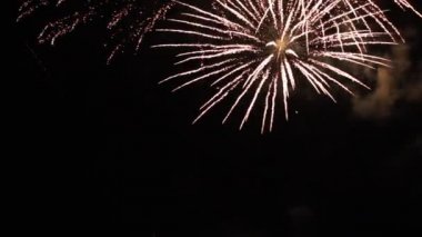 Kara gece gökyüzünde havai fişekler.
