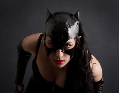 animation style attractive woman in leather latex cat costume