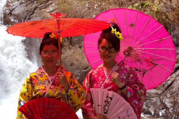 DALAT CITY, VIETNAM- FEB 16: Attractive asian women wearing traditional kimono on nature background, Editorial use, Vietnam, Feb 16, 2014 — Φωτογραφία Αρχείου
