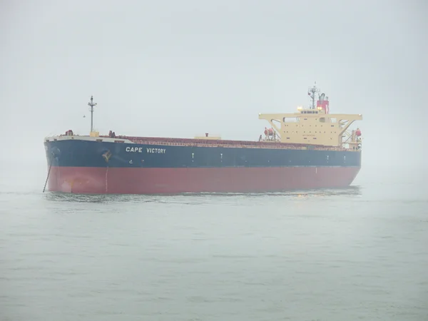 Japonia morze - 22 lipca bulker ładunku statku Cape zwycięstwo kotwiczenia w mglisty morze. 22 lipca 2006 r. w zatoce Busan, Korea. — Zdjęcie stockowe