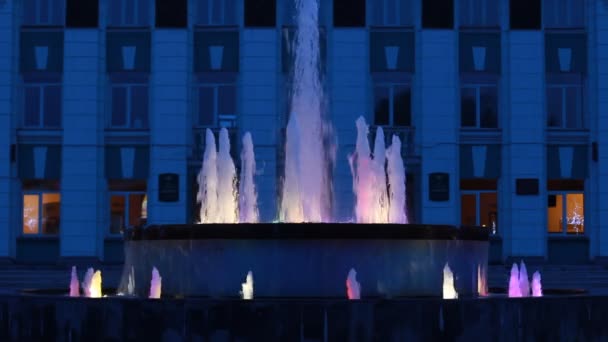 Beautiful colorful fountain at night — Stock Video