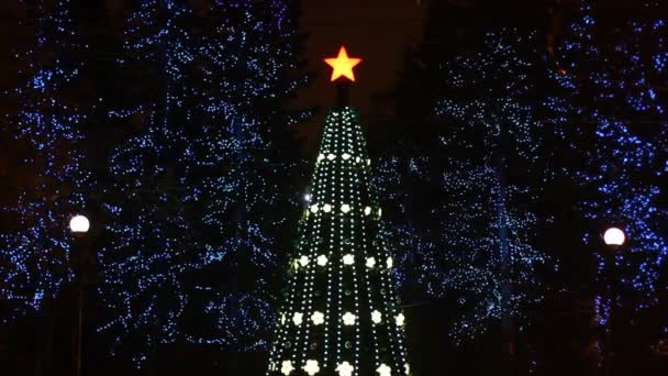 Résumé fond bokeh circulaire de lumière arbre de Noël — Video