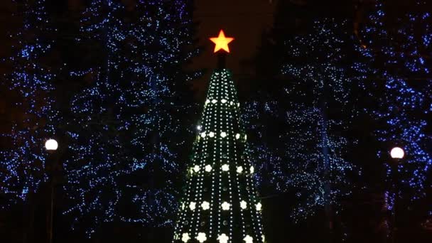 Abstrakte kreisförmige Bokeh Hintergrund des Weihnachtsbaums Licht — Stockvideo