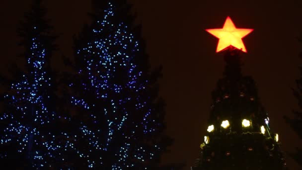 Abstract circulaire bokeh achtergrond van kerstboom licht — Stockvideo