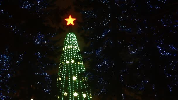 Résumé fond bokeh circulaire de lumière arbre de Noël — Video