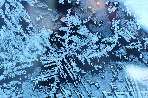 The patterns made by the frost on the  window back (hoarfrost background) — Stockfoto