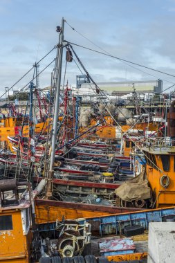 Turuncu balıkçı tekneleri, mar del plata, Arjantin