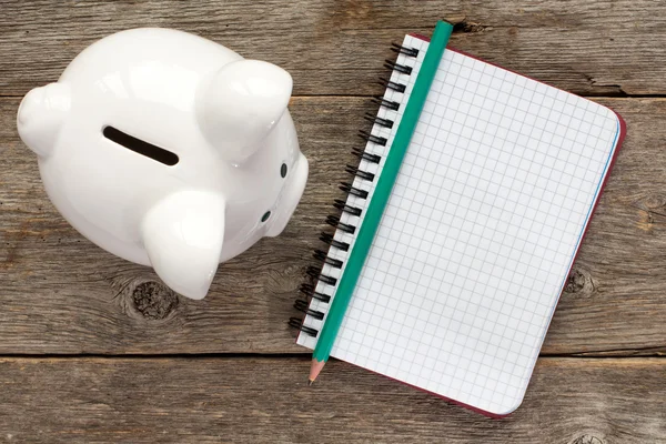 Blank spiral notebook with piggy bank. — Stock Photo, Image