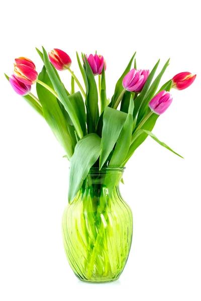 Bouquet from tulips in glass vase — Stock Photo, Image