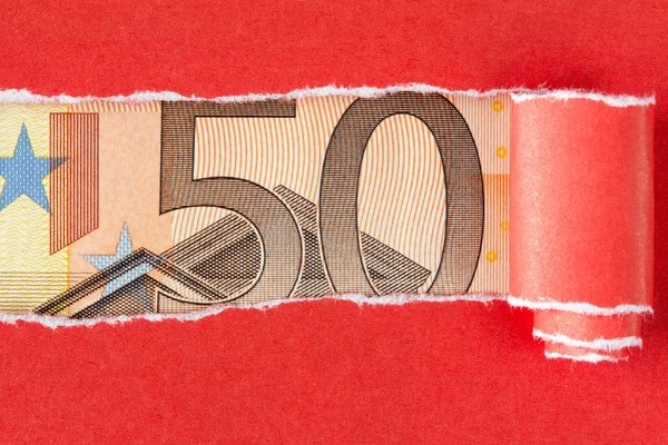 Fifty Euro in torn  paper frame — Stock Photo, Image