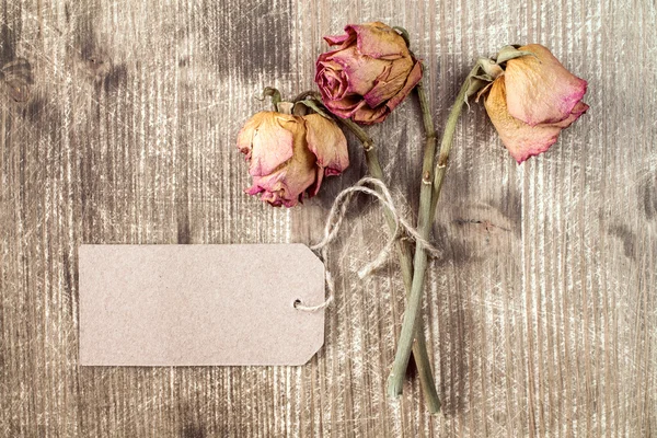 Oude rozen en blanco papier tag. — Stockfoto