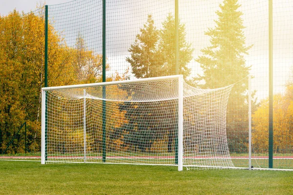 Portão Num Campo Futebol Metas Futebol Campo — Fotografia de Stock