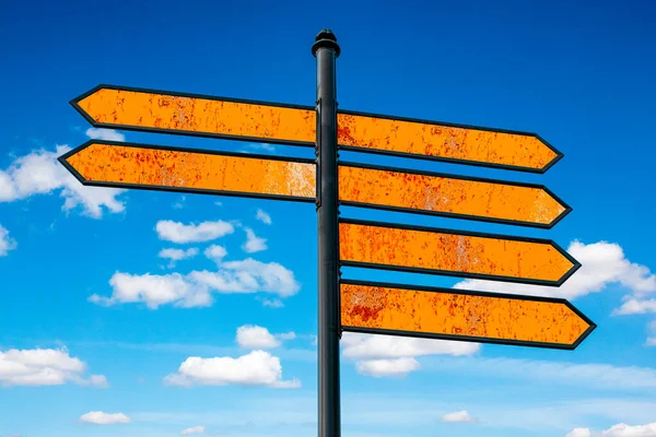 Rusty Metal Directional Signs Cloudy Sky Background — Stock Photo, Image