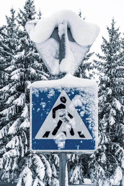 Cartel Pasarela Peatonal Destaca Barrio Suburbano Después Una Nevada — Foto de Stock