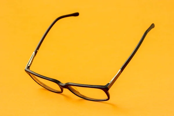 Eyeglasses Black Frame Yellow Background Ophthalmology Theme — Stock Photo, Image
