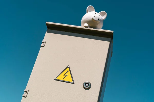 Sparschwein Auf Der Oberseite Von Outdoor Elektroschränken Symbolische Darstellung Von — Stockfoto