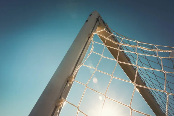 Top Corner Football Goal Sunset Time — Stok fotoğraf