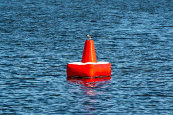 Bouée Gonflable Rouge Sur Mer Bleue Une Bouée Est Dispositif — Photo