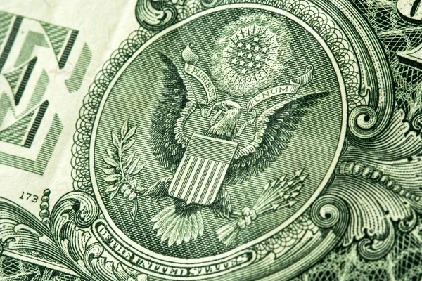 Fragmento Uma Nota Dólar Americano Símbolos Dos Estados Unidos — Fotografia de Stock