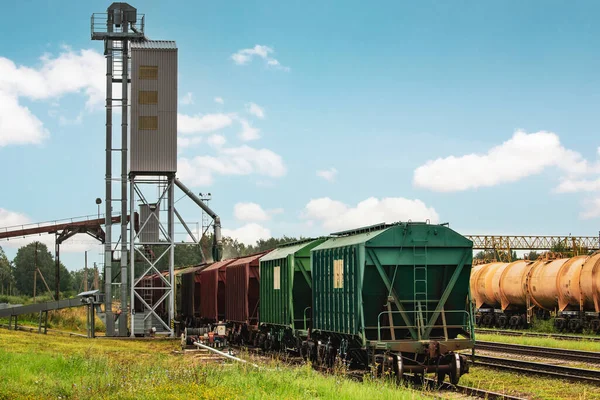 Laadwagen Bij Lift Landbouwzone Graan Silo Magazijn Magazijn Een Belangrijk — Stockfoto