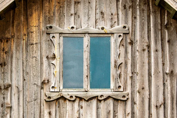 Fenêtre Bois Sous Toit Vieille Maison Bois Rond — Photo