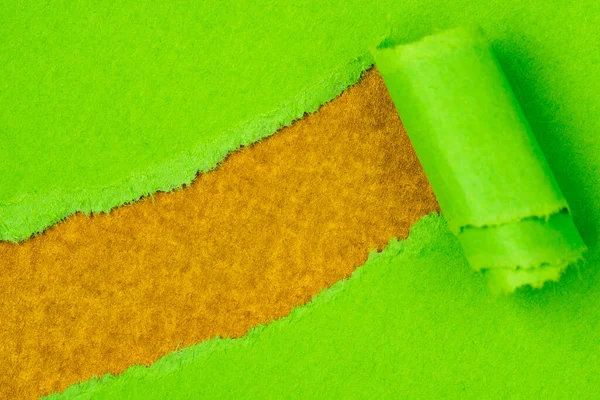 Green Paper Torn Reveal Golden Background Ideal Your Text — Stock Photo, Image