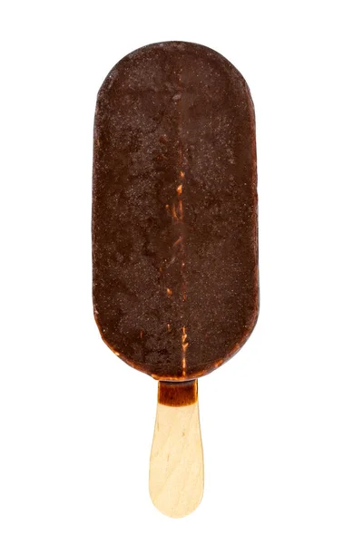 Glace Recouverte Chocolat Noir Isolée Sur Fond Blanc — Photo