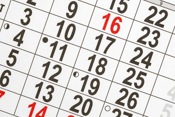 Zavřít Obchodní Kalendář Bílé Kalendářní Dny Čísly Zavřít — Stock fotografie